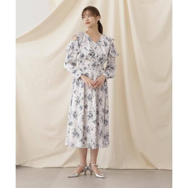 Jill by Jill Stuart Flower Print Satin Ruffle Dress