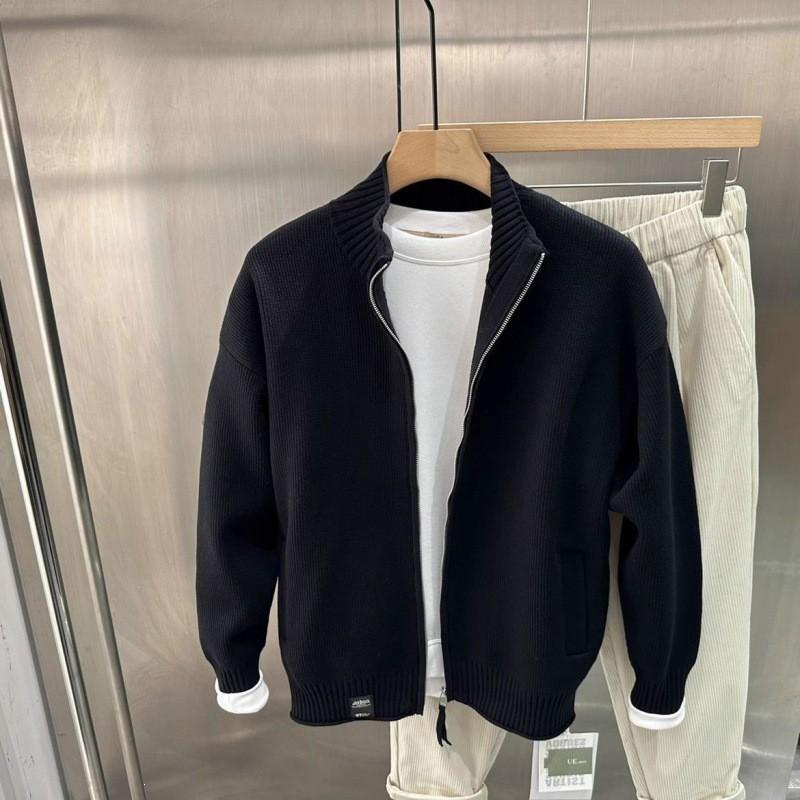 Mens Solid Color Stand Collar Cardigan Casual Loose Fashion Jacket Winter