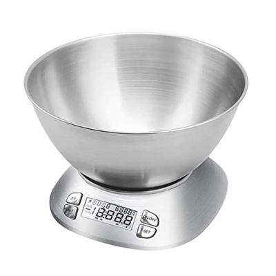 Digital Kitchen Scale with Removable Bowl 2.5L Volume Electronic Stainless Steel Food Scale for Cooking Baking Room Temperature