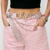 PU Leather Butterfly Waist Chain Spice Girl Y2K Waistband Rhinestone Belts  Decorative Jeans