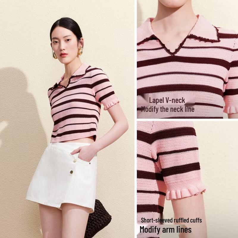 VEROMODA Women's Striped Knit Top with Ruffle Cuffs