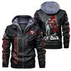 Euro size team leather jacket fake two-piece hat man removable PU locomotive print leather jacket