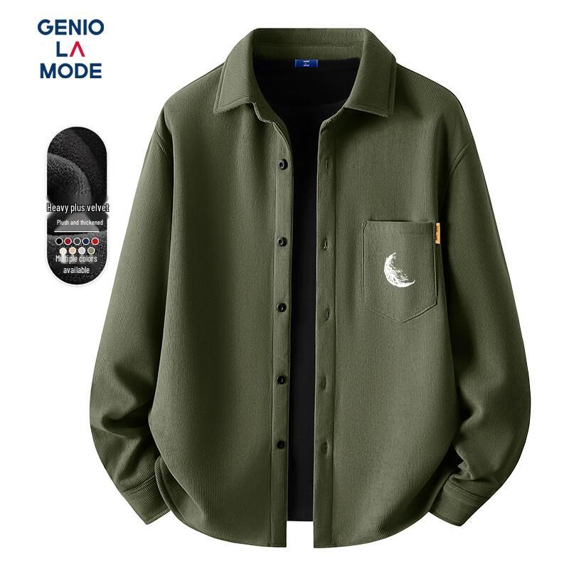 

GENIOLAMODE Men s Plush Corduroy Long Sleeve Shirt 2XL