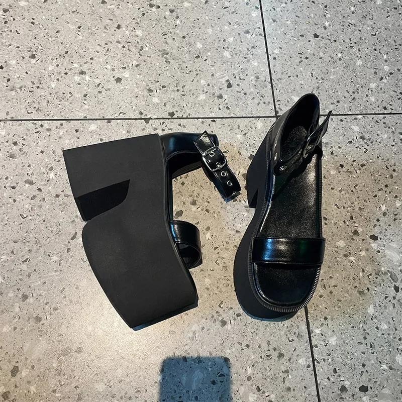 Fashion 13cm Chunky Heel Sandals for Women Thick Bottom Nightclub Increased Open Toe Fashion Rivet Platform Wedge Heels Ankle Strap
