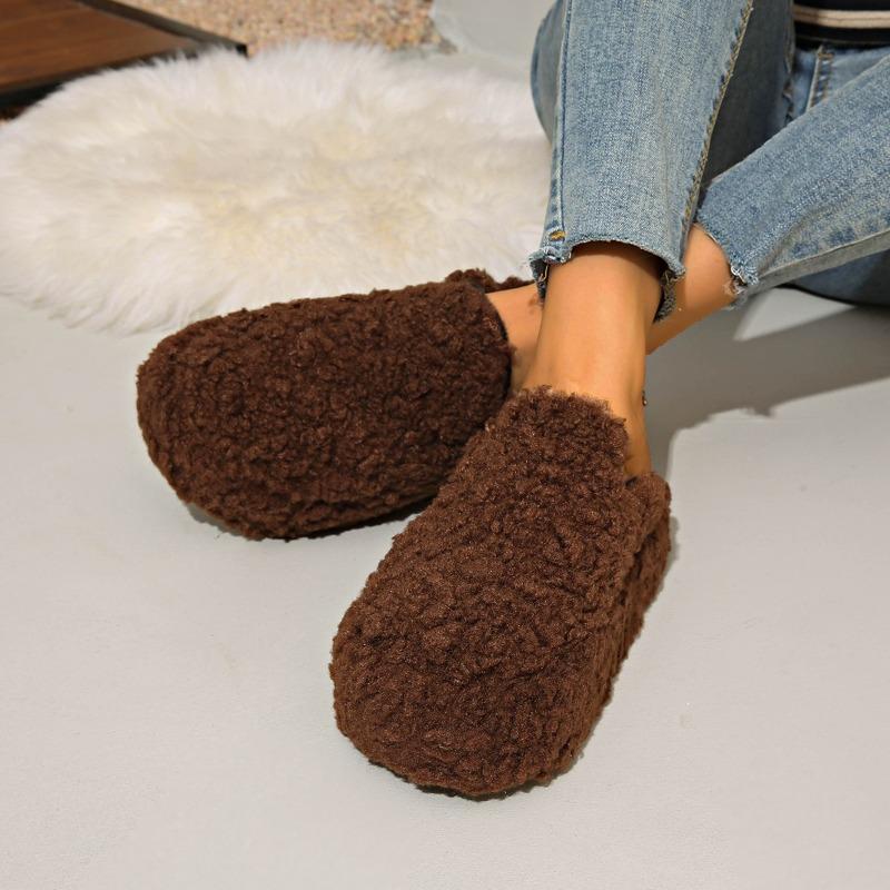 Autumn and winter home fluffy slippers women's bag head warm thick bottom new outer wear bag head plush half slippers