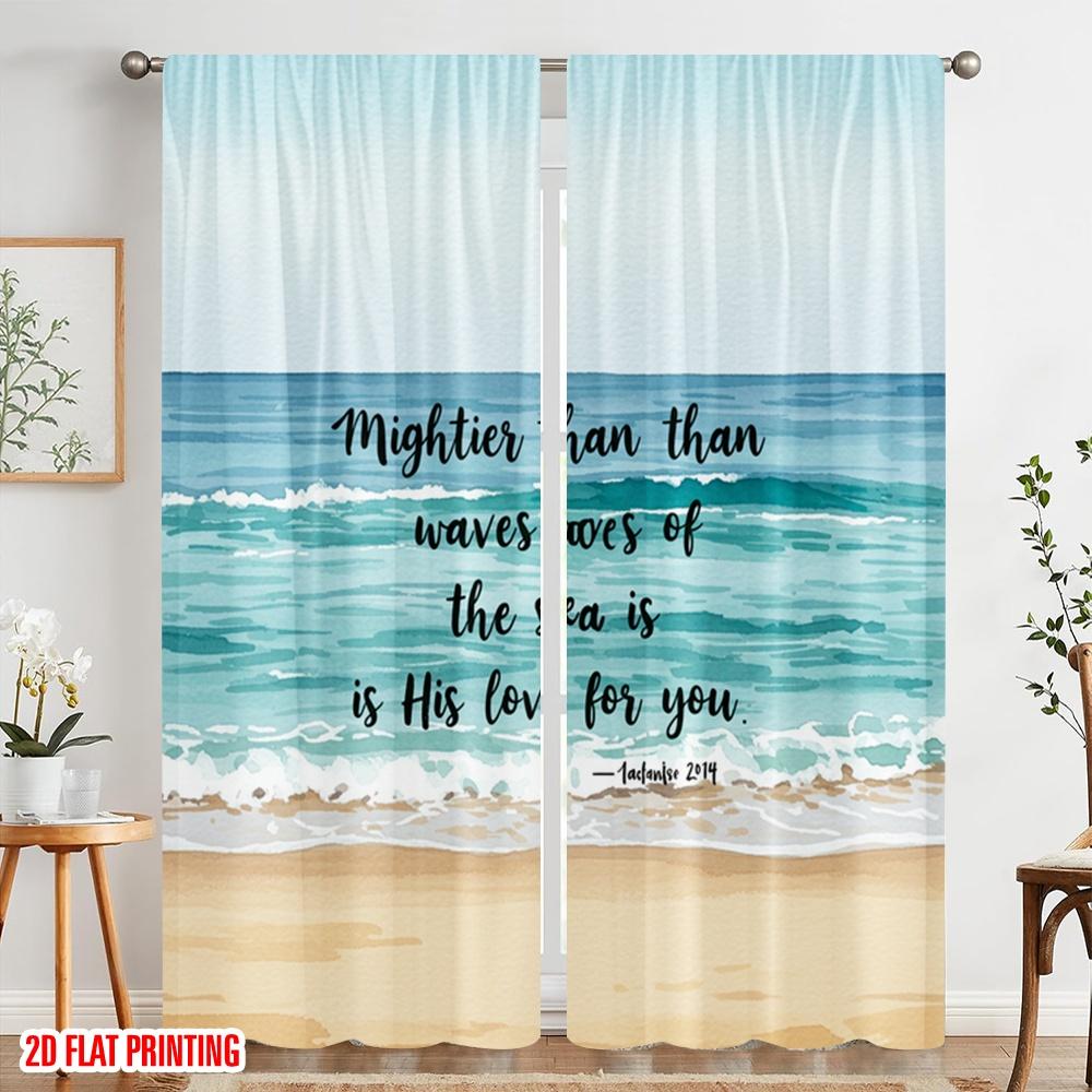 2pcs 2D flat printing Window Curtains Mightier Waves His Love Fabric Without Electricity Festive Curtains Perfect for Yard &