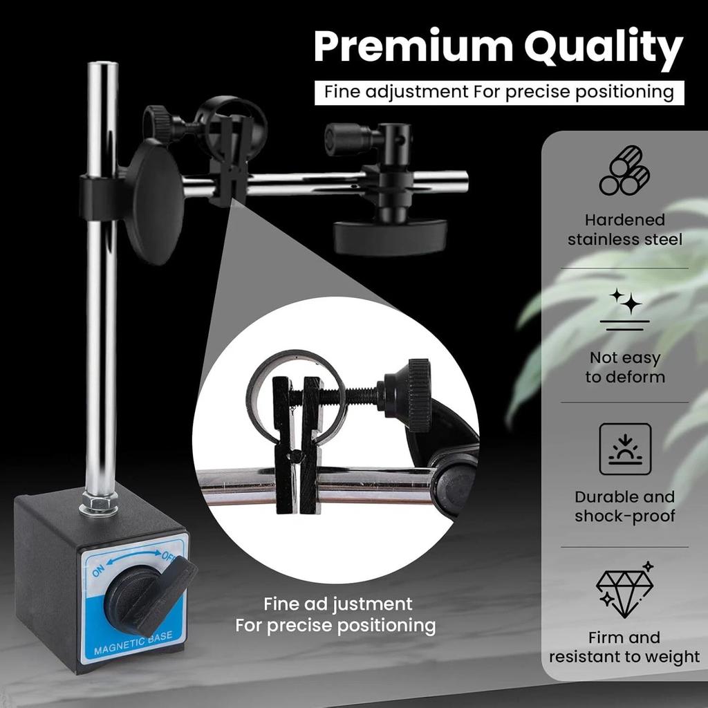 שעון מדידה עם בסיס מגנטי, מחזיק גמיש אוניברסלי, מעמד לכוונון עדין, כלי מדידה מדויק
