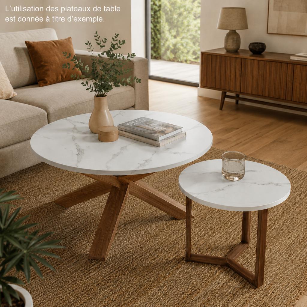 Elegant round table top in white marble look, 2 sizes diameter 70 cm & diameter 50 cm, durable melamine surface