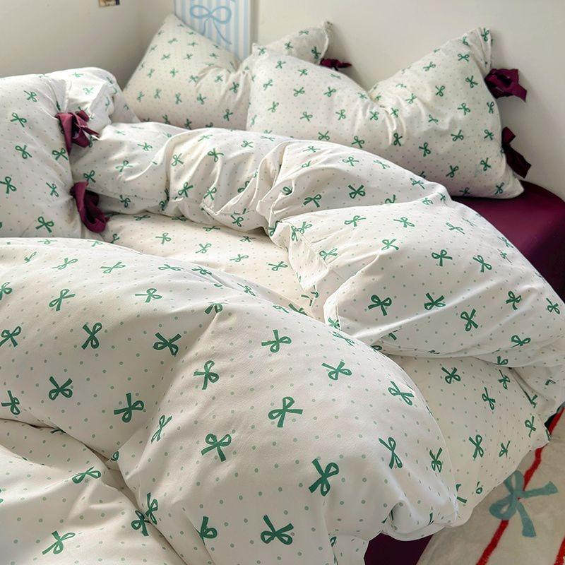 

Ins Korean Style Duvet Cover Set Quilt Set Bow Dot Bed Sheet Set For Girls Bedding Set For Bedroom 150x200 3pcs