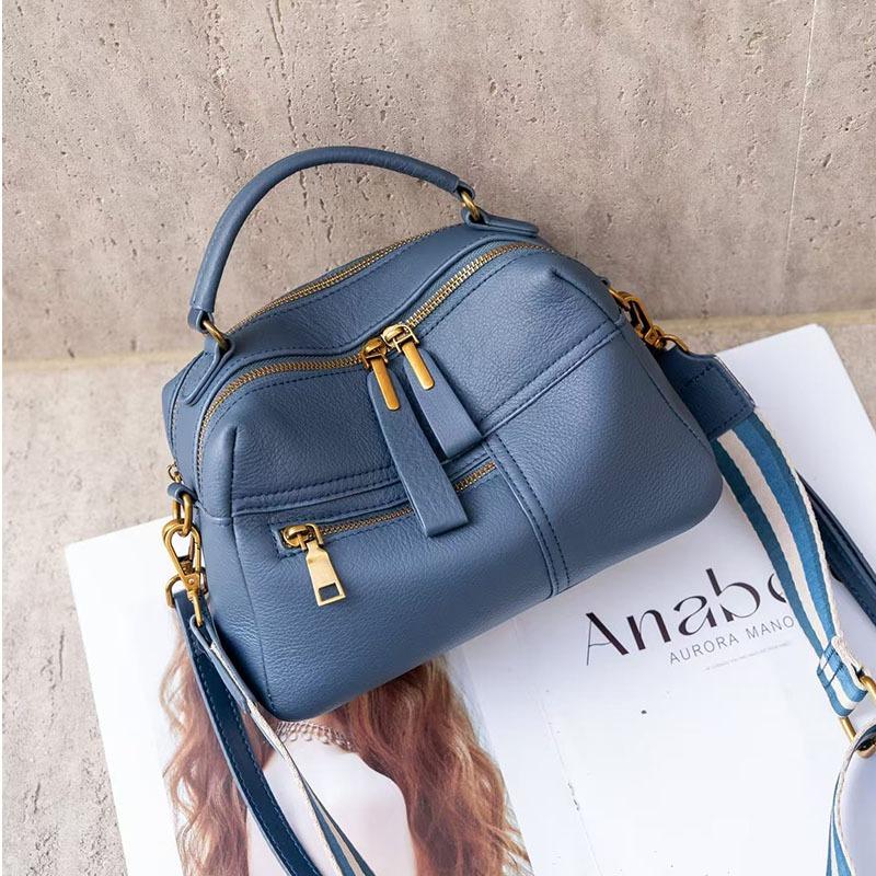 

Женская сумка из натуральной кожи, большая вместимость, одно плечо, верхний слой, сумка для мамы из коровьей кожи, сумка для поездок на работу, все темно-синий