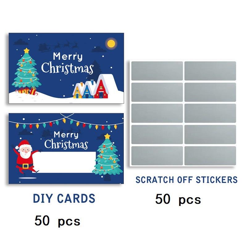 

50packs Christmas Scratch Cards with Santa,Merry Designs -Self-Scratchable Holiday reward tickets,DIY Gift Tags for Party Favors