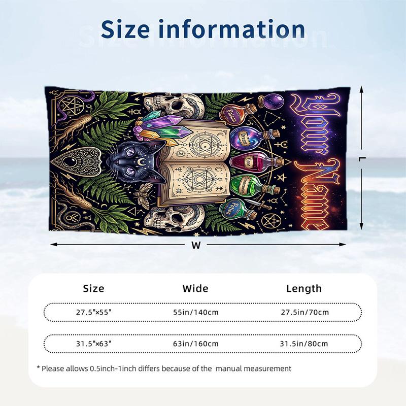 Witchcraft Theme Beach Towel Personalized Custom Name & Text Soft Quick Dry Beach Towel for Swimming Travel