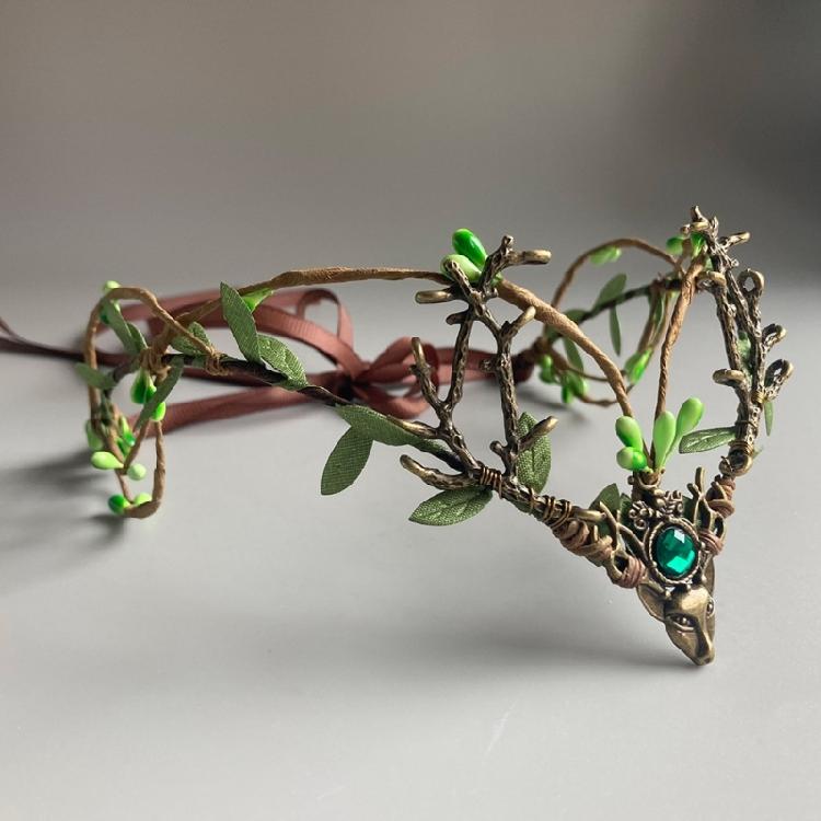 Nature Antler Vine Leaf Headband Forehead Headpiece Frontlet Hairhoop For Festival Celebration And Party Gathering