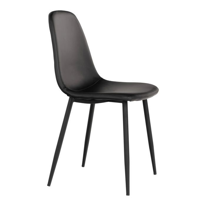 2 Dining Chairs In Black Synthetic Leather with Black Legs