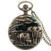 Antique Bronze Crane Elephant Animal Quartz Pocket Watch Analog Clock Round Dial