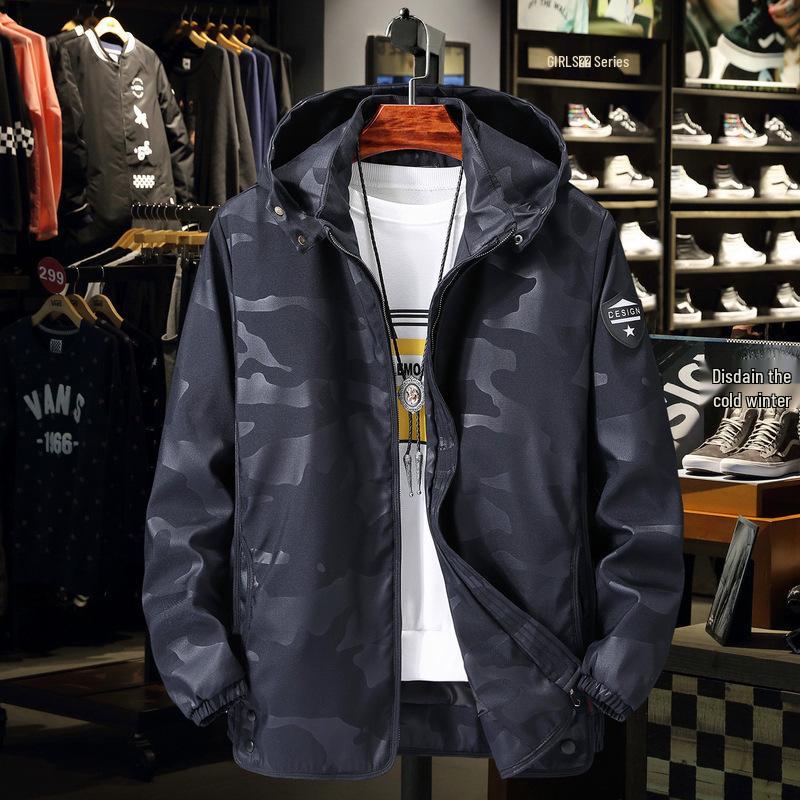 Męska Kurtka Kamuflażowa Plus Size z Odpinanym Kapturem - Wiosna/Jesień 2020.