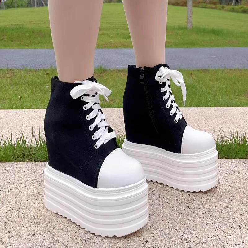 Sapatos de Lona da Moda para Mulheres Moda Salto Alto 14CM Feminino Salto Escondido Sapatos de Plataforma Mulheres Sola de Borracha Antiderrapante Mulheres Sapato de Plataforma