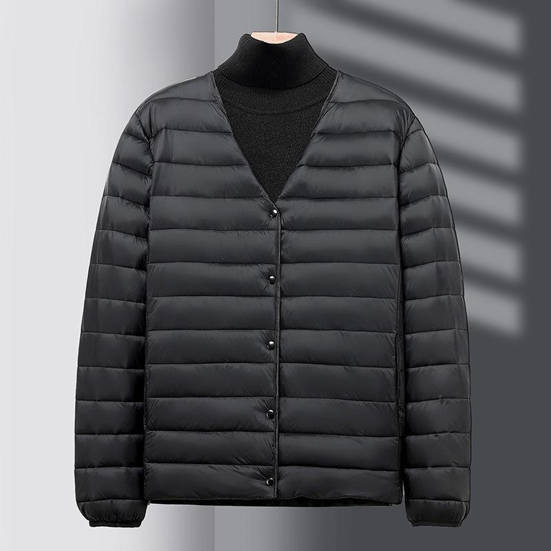 2024 Men's Warm Cotton Collarless Jacket - Autumn/Winter Casual Solid Color Base Layer