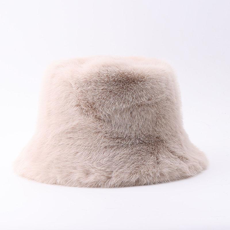 Winter solid color plush bucket hat European and American simple thickened thermal basin hat
