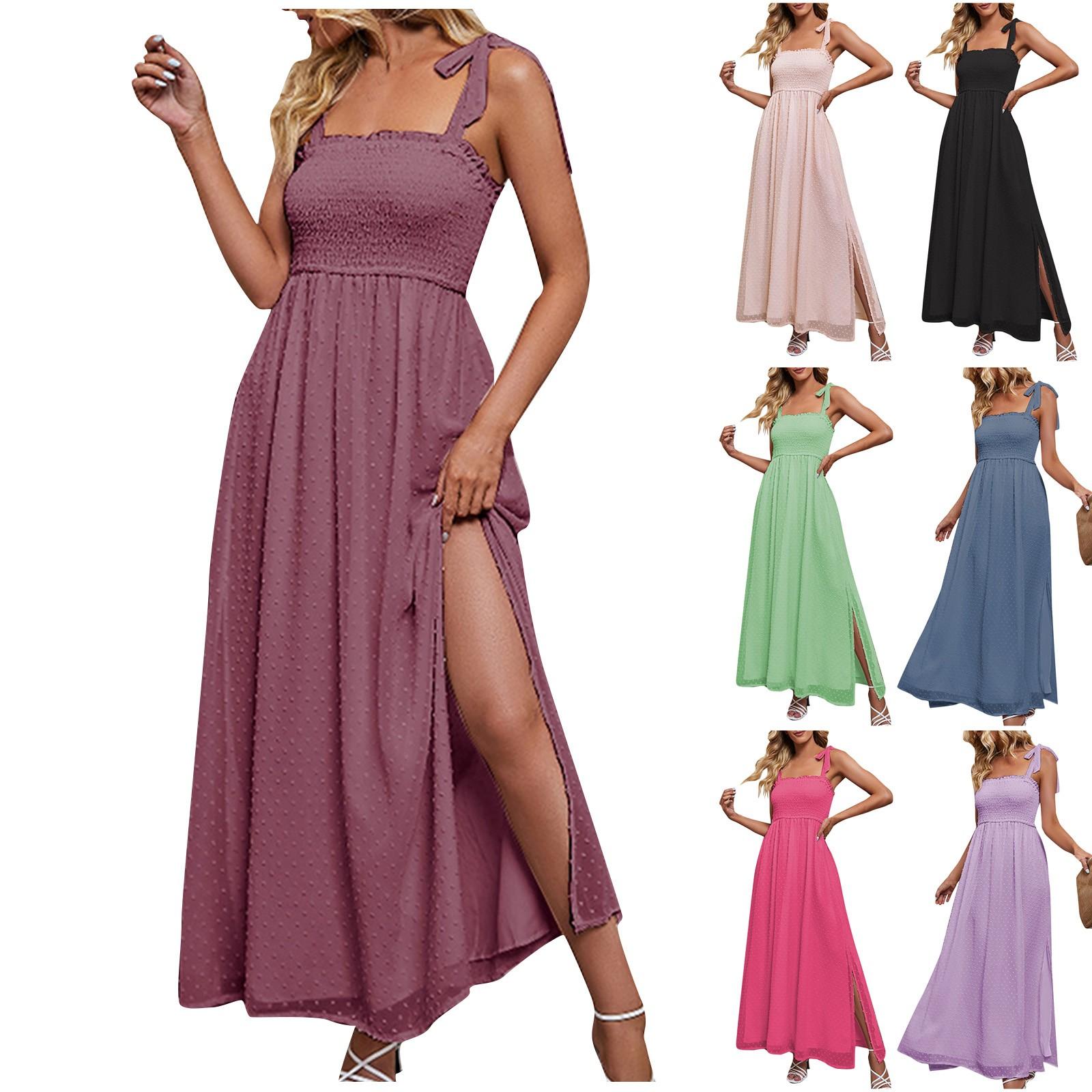 

Women s Fashion Split Solid Strappy Dress