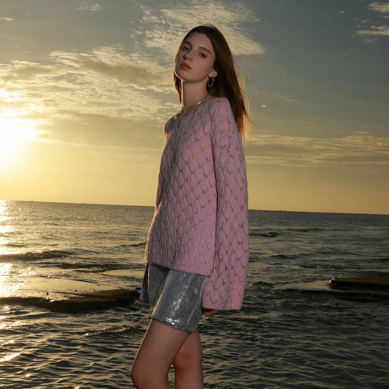 

Sancai Women s 2025 Autumn Off-Shoulder Hollow Knit Sweater M