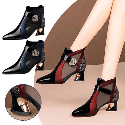 Lente- en Zomer Mesh Laarzen met Hoge Hakken, Holle Mesh Sandalen, Dikke Hakken, Modieuze en Veelzijdige Damesschoenen, Sandalen, Dameslaarzen
