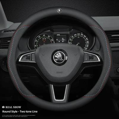 Carbon Fiber Breathable Car Steering Wheel Cover for Skoda Octavia Fabia Kodiaq KAROQ Superb Kamiq VIRS Car Interior Accessories