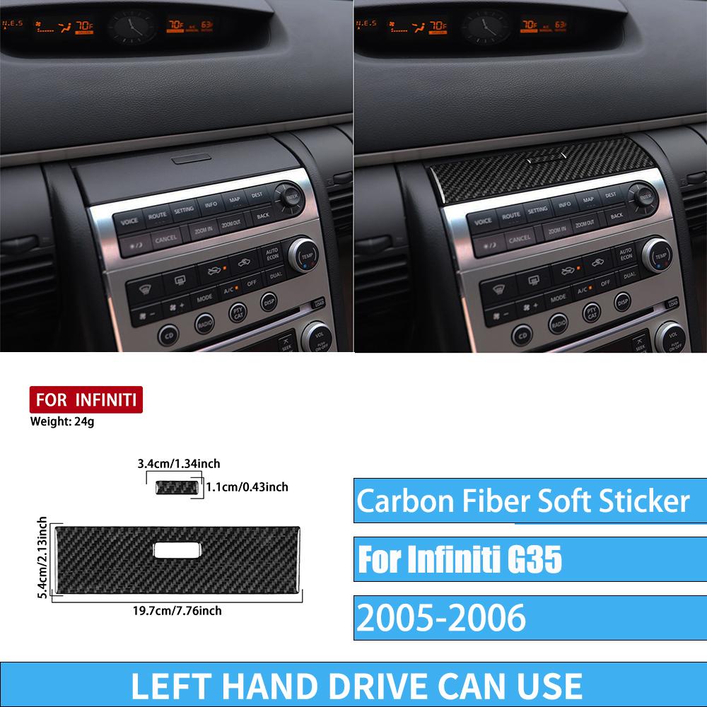 Real Carbon Fiber Car Accessories Dashboard Gear Shift Decorative Trim Cover Soft Sticker For Infiniti G35 V35 CV35 2005-2006