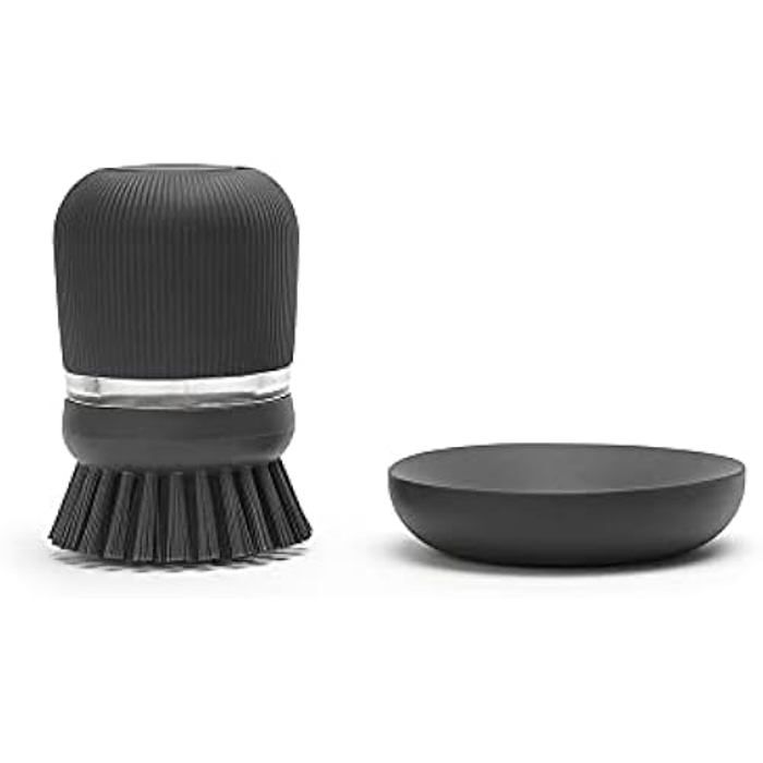 Brosse À Vaiselle - BRABANTIA - Gris Foncé - Ergonomique - Réservoir De Savon - Garantie 5 Ans