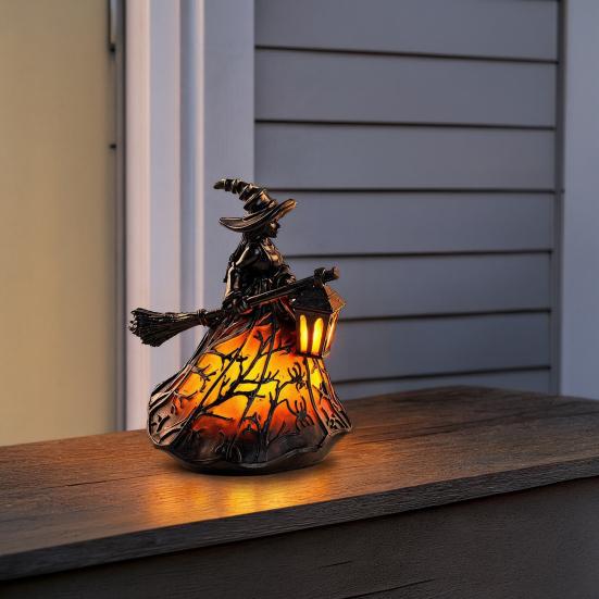 Lâmpada Chapéu de Bruxa Vitral Yousheng, Lâmpada de Bruxa Retrô de Resina Feita à Mão, Luz Noturna de Chapéu de Mago Gótico Alimentada por USB, Decoração de Casa para Halloween