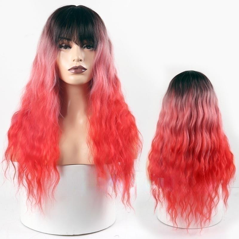 MISS WIG Ladies Fashion Natural Wavy Wig with Bangs Long Wavy Hair Wig for Women Daily Wear