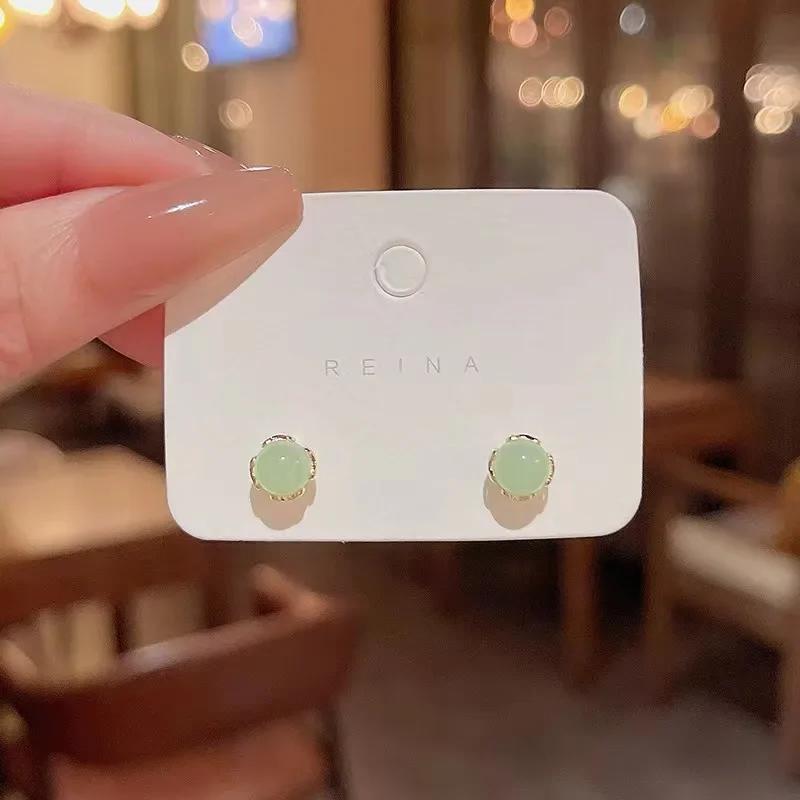Mini Bead Imitation Hotan Jade Green Stud Earring for Women Female Sweet Jewelry Wedding Christmas Gift
