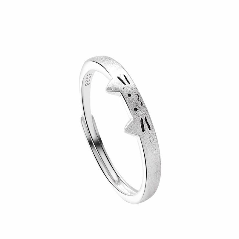 Sterling Silver Cat & Puppy Couple Rings: Cute, Simple Design for Students