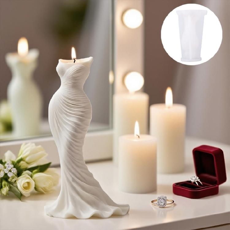 Fishtail Dress Shape Silicone Molds for Handmade Scented Candle Soap Chocolate Wedding Home Decoration and Resin Casting