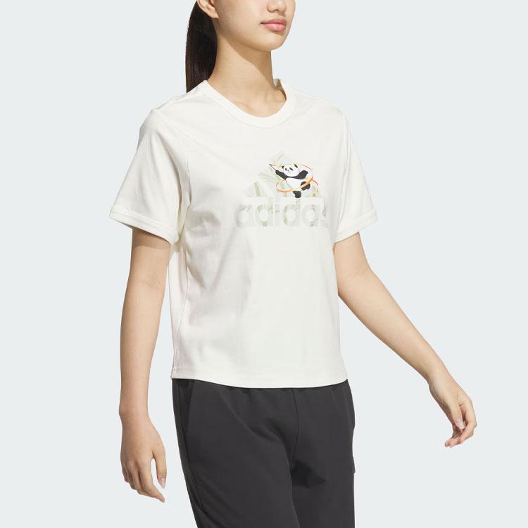 adidas Women's Panda Print Cotton Short Sleeve T-Shirt Off-White JI6868