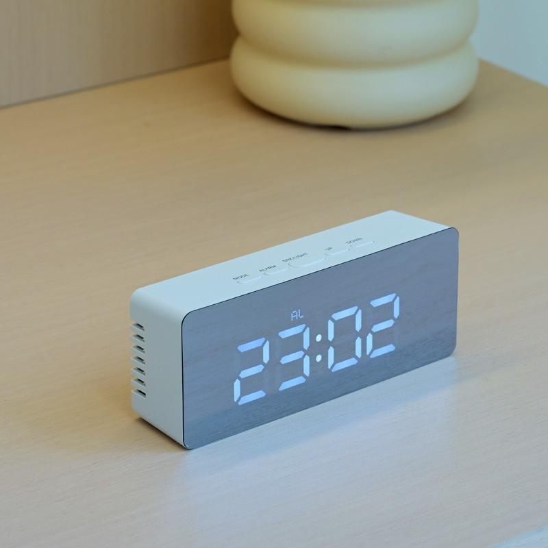LED Mirror Alarm Clock with Night Light USB/AAA Dual-Powered Digital Display Desktop Clock