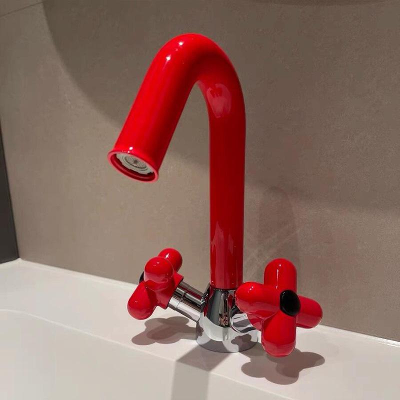 Fashion Lovely Bathroom Basin Faucet 8 inch Widespread Lavatory Mixer Tap Brass Red Green Cross Handle hot and cold Sink Mixer