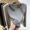 Spring and Autumn Women Stretch Slim Hollow Top Threaded Long Sleeve T Shirt Innerwear