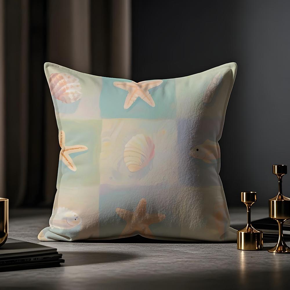 Marine Life Cushion Cover Anti-dustmite Pillowcase Invisible Zipper Silky Short Plush Sofa Cushion Cover