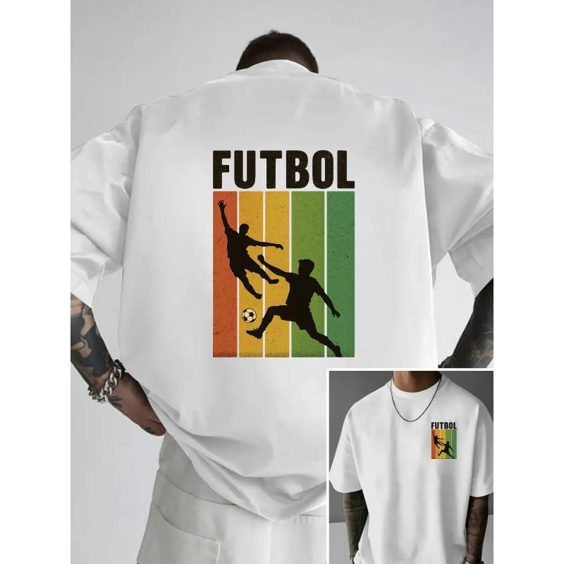 

European Size Men s Football T-Shirt - Double-Sided Spanish Football Print, Back Soccer Player Design with Front Logo - Breathable Casual Training Top 4XL