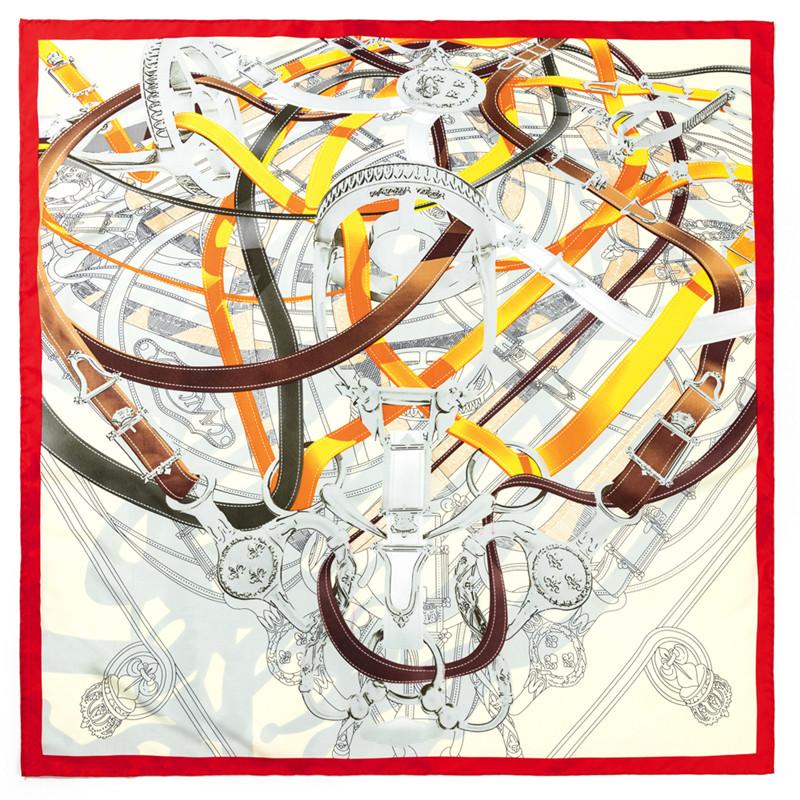 Manual Hand Rolled Twill Silk Scarf Women Timpani Print Square Scarves Echarpes Curled Foulards Femme Wrap Bandana Hijab 90CM