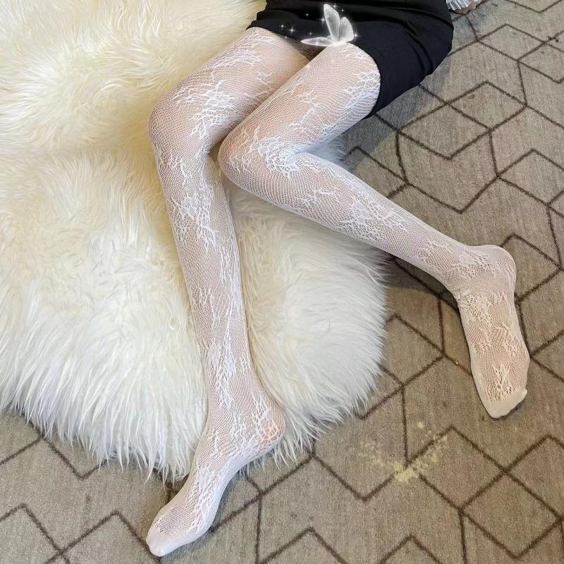 Sexy Hollowed Lace Mesh Stockings Bottomed Pantyhose Classic Lolita Fishnet  Women Netting Gothic Punk Retro Spider Web Tights