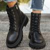 Fashion Comemore Shoes for Woman Bottom Lace-up Leather Ankle Boots Autumn Fashion Women Shoes Lace Up Leather Heeled Bottines Femmes