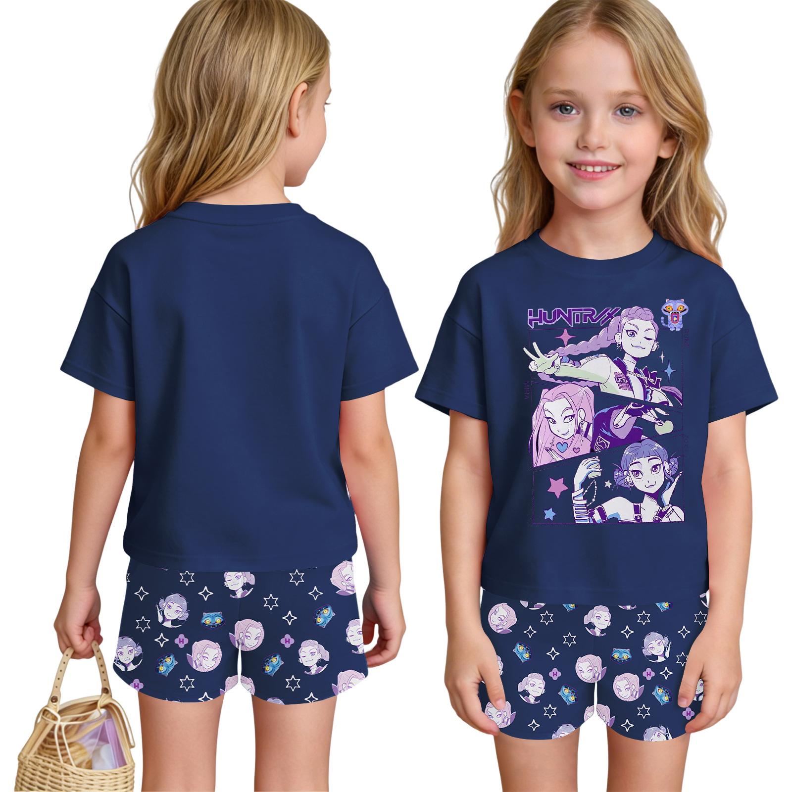 Children s Casual Short Sleeve And Shorts Letter Print Set 120 синий