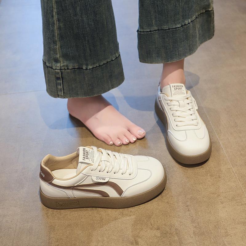 Cowhide Version Women's Leather Board Shoes Autumn New Soft-soled Casual Sports Shoes Versatile White Shoes