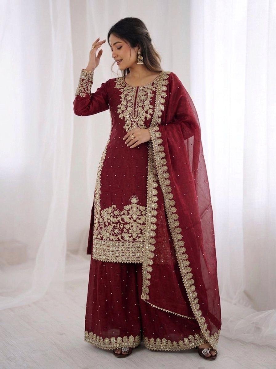 Indian Bollywood Designer Salwar Kameez Pakisatni Wedding Wear Top Palazzo Suit M-38 малиновый