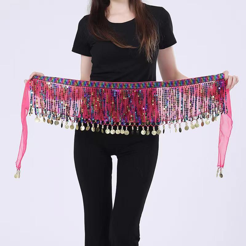 Boho Bellydance Hip Scarf W/Dangling Sequins Sequins Hip Scarf Dance Performance Clothing Jazz Dance Accessories Show Costumes