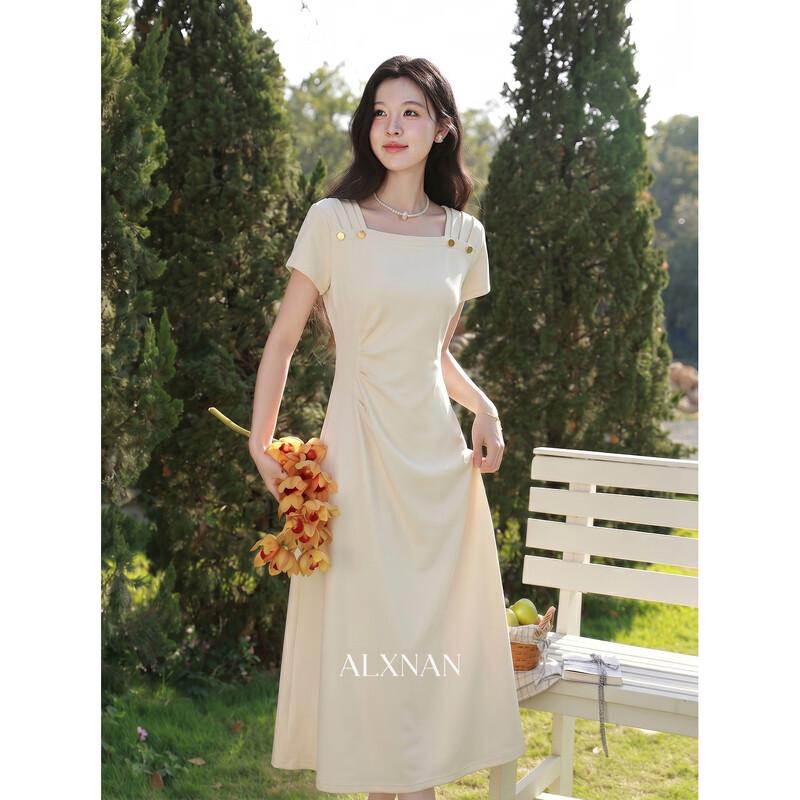 Women s Elegant Square Neck A-Line Long Dress M