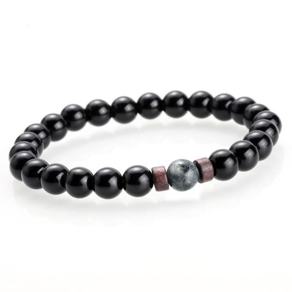 Volcanic Stone & Moonstone Men's Beaded Bracelet with Obsidian Accents