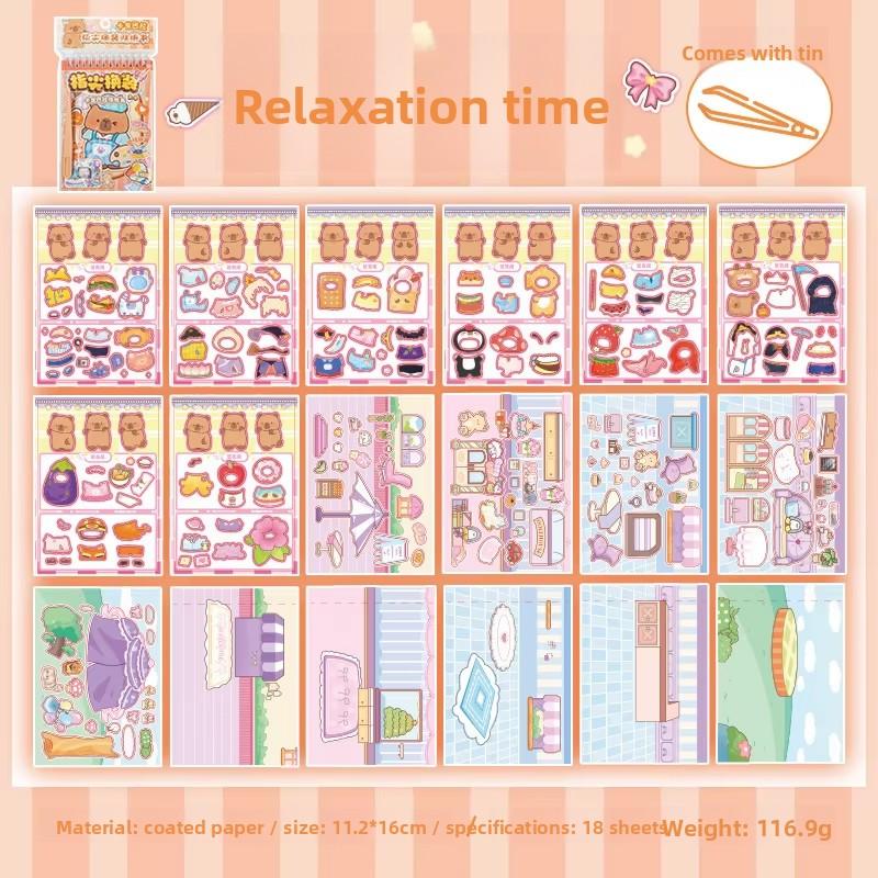 Cute Fun Children's Handbook Scene Scenery Quiet Book 18 Sheets Per Package Fingertip Dressing Sticker Decorative Stickers
